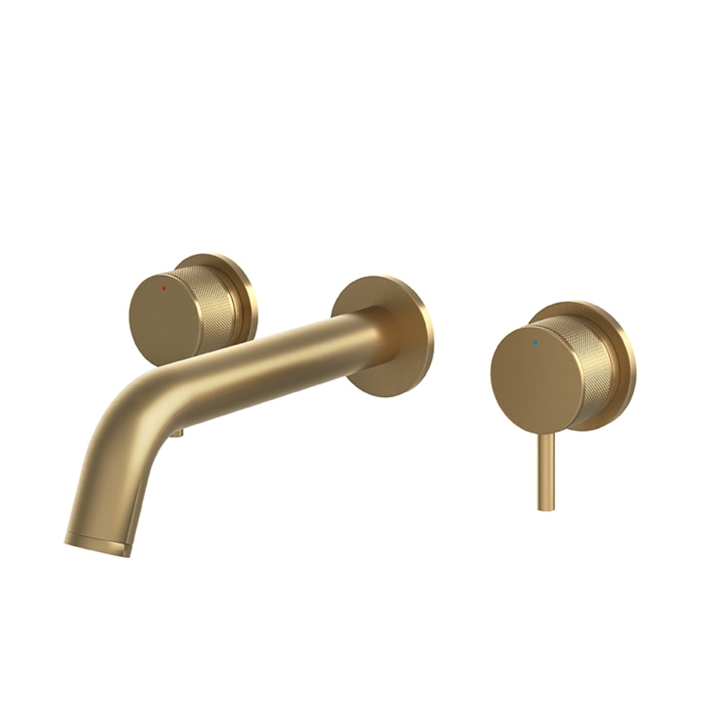 Product Cut out image of the Abacus Iso Pro Brushed Brass Wall Mounted Basin Mixer
